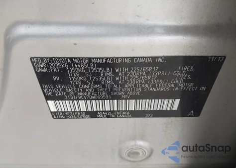 2013 Toyota Rav4 Le from USA, damaged, VIN 2T3ZFREV7DW069591